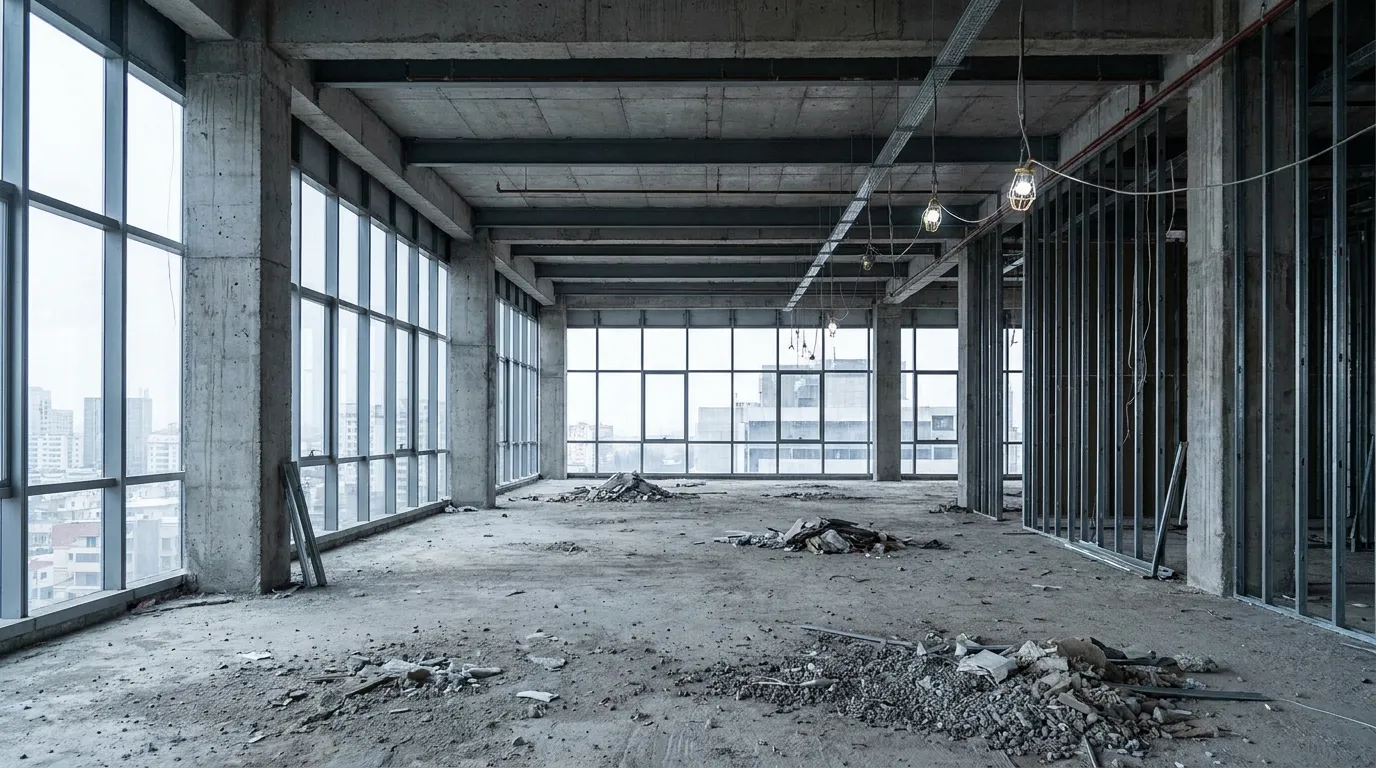 Piso corporativo en obra gris